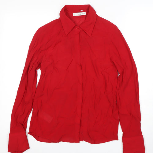 MNG Women's Red Collared Blouse Size 2 Viscose