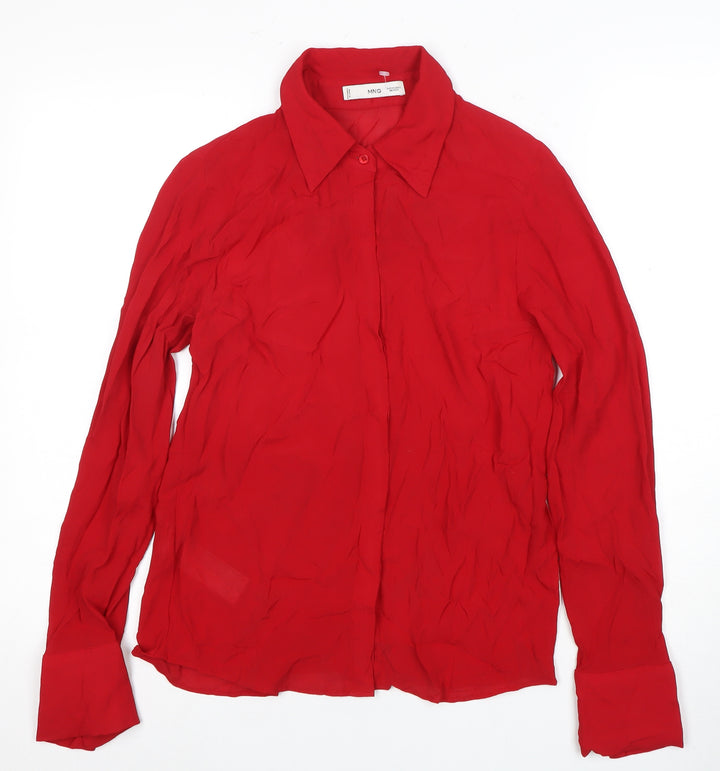 MNG Women's Red Collared Blouse Size 2 Viscose