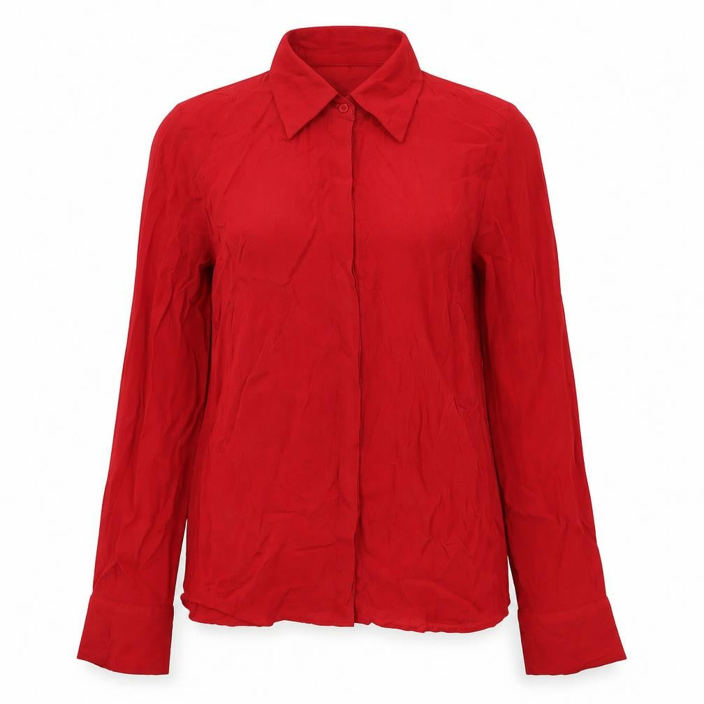 Mango Women's Red Collared Blouse Size 2 Viscose