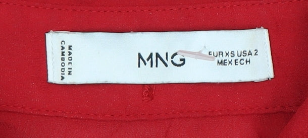 MNG Women's Red Collared Blouse Size 2 Viscose