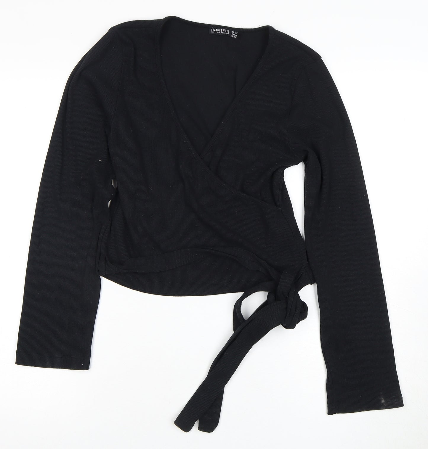 I SAW IT FIRST Black Wrap Top for Women, Size 18