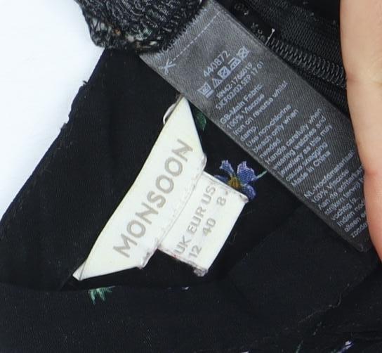 Monsoon Women's Black Floral Dress Size 12