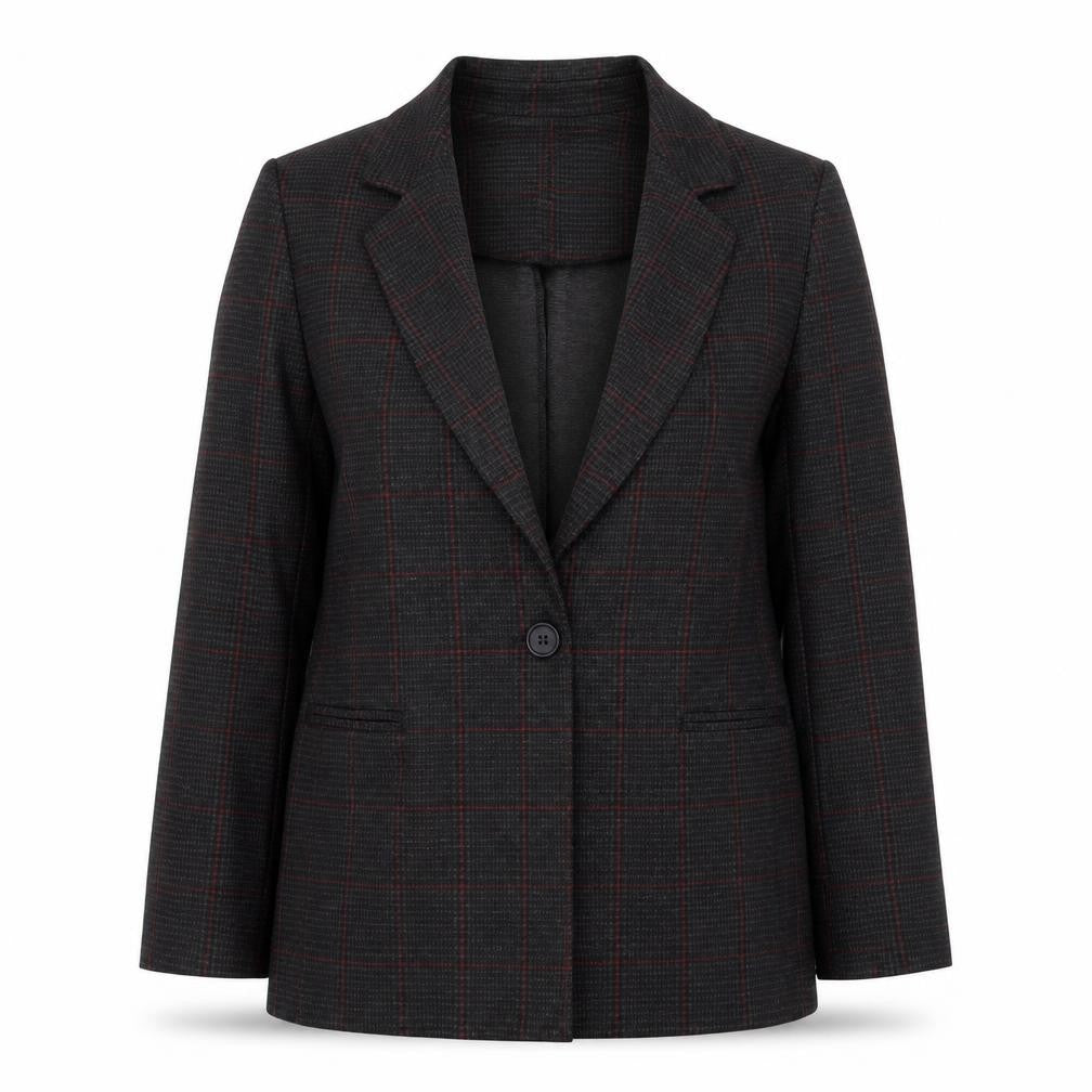 Front view of New Look Women's Black Plaid Blazer, size 12