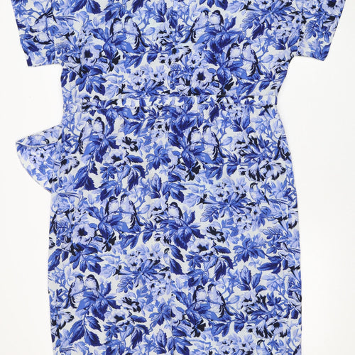 ASOS Women's Blue Floral Strapless Dress Size 14