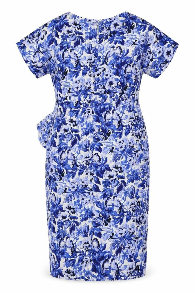 Front view of ASOS Women's Blue Floral Strapless Dress, size 14