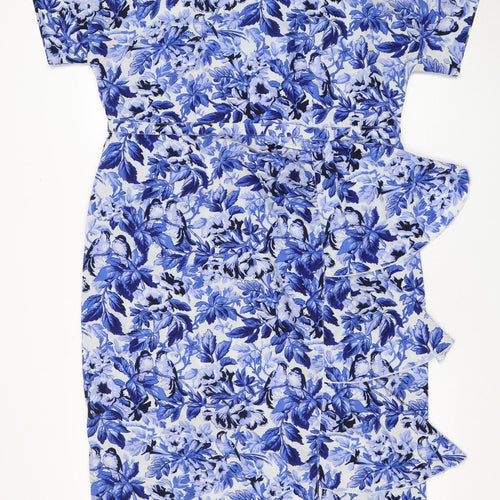 ASOS Women's Blue Floral Strapless Dress Size 14