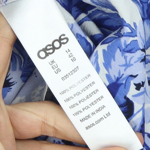 ASOS Women's Blue Floral Strapless Dress Size 14
