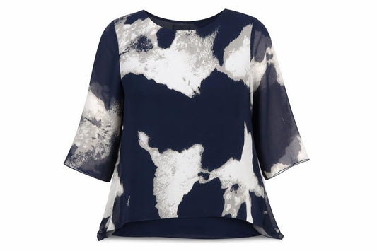 Front view of Saloos Women’s Blue Blouse, size UK 12, Round Neck