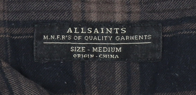 AllSaints Men's Black Plaid Long Sleeve Shirt M