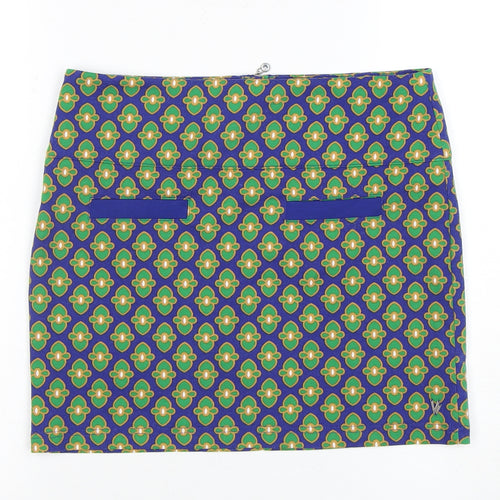 White Stuff Women's Blue Geometric Pencil Skirt S