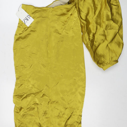 Zara Women's Green Satin Dress Size 12