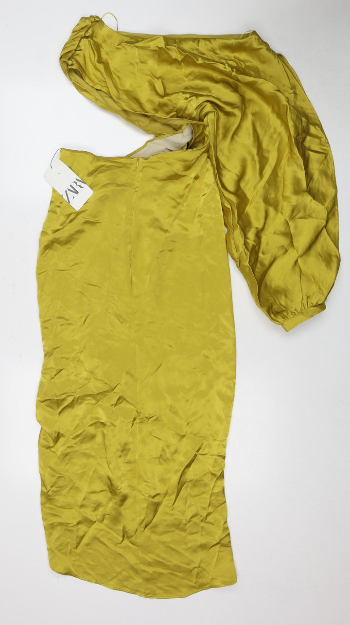 Zara Women's Green Satin Dress Size 12