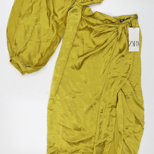 Zara Women's Green Satin Dress Size 12
