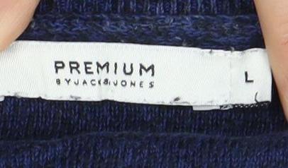 PREMIUM Men's Blue Pullover Jumper L, Casual Knit