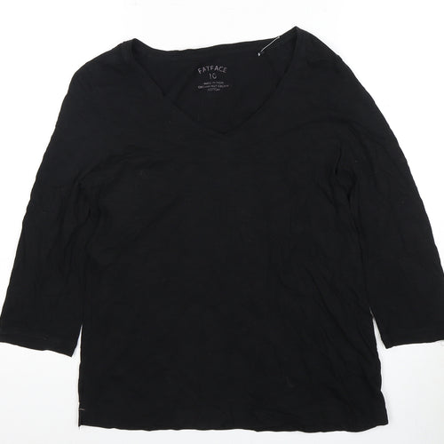 FatFace Women's Black V-Neck Top, Size 10, 3/4 Sleeve