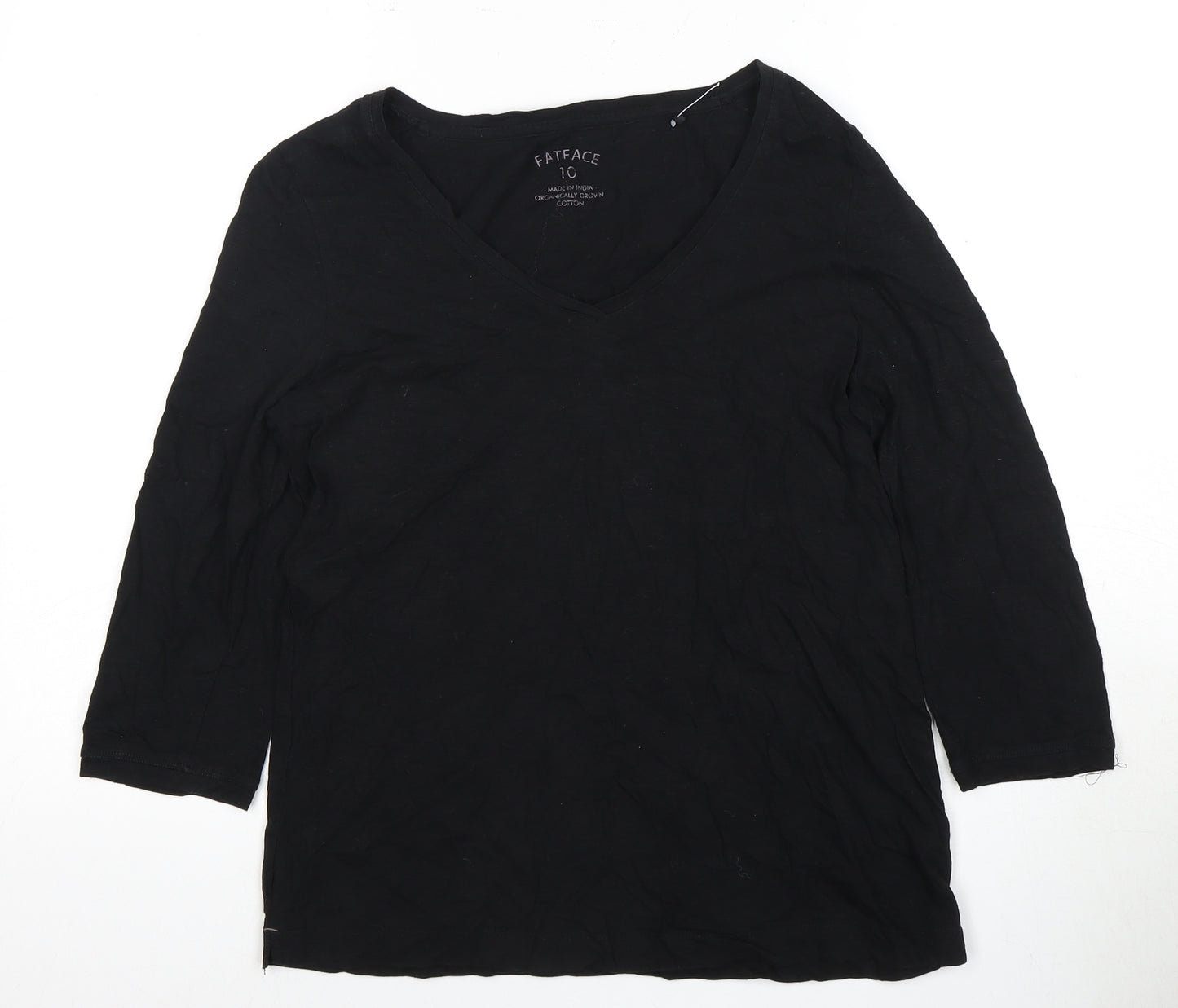 FatFace Women's Black V-Neck Top, Size 10, 3/4 Sleeve