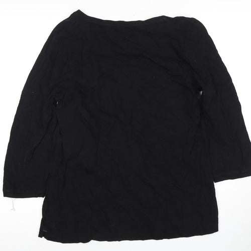 FatFace Women's Black V-Neck Top, Size 10, 3/4 Sleeve