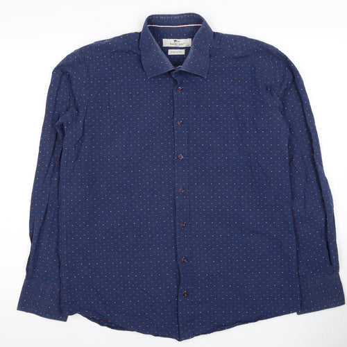 Claudio Lugli Men's Blue Long Sleeve Cotton Dress Shirt L