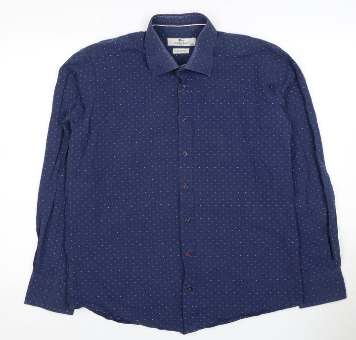 Claudio Lugli Men's Blue Long Sleeve Cotton Dress Shirt L