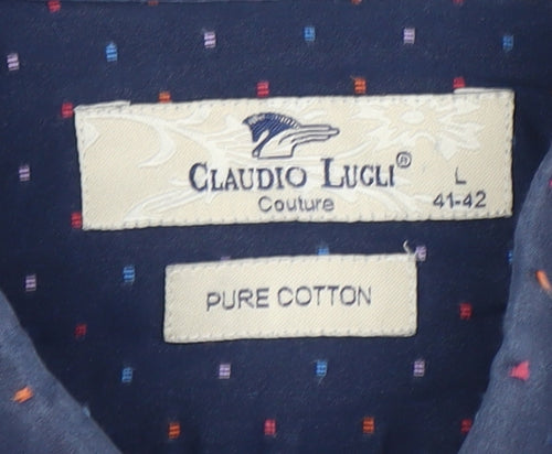 Claudio Lugli Men's Blue Long Sleeve Cotton Dress Shirt L