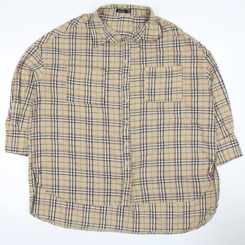 Boohoo Women's Beige Plaid Button-Up Shirt Size 12