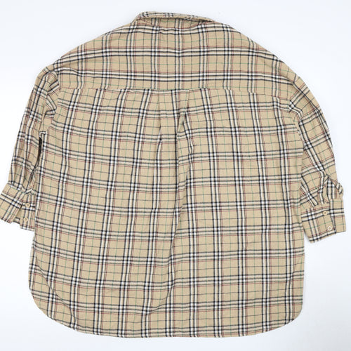 Boohoo Women's Beige Plaid Button-Up Shirt Size 12
