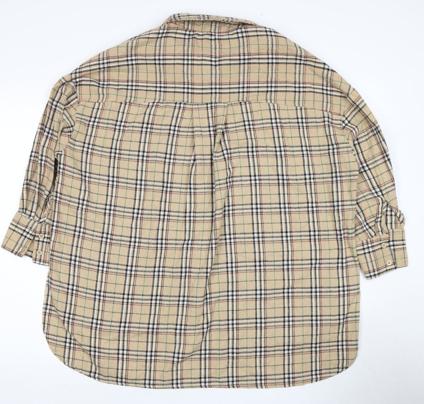 Boohoo Women's Beige Plaid Button-Up Shirt Size 12