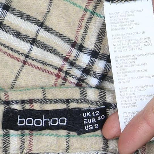 Boohoo Women's Beige Plaid Button-Up Shirt Size 12