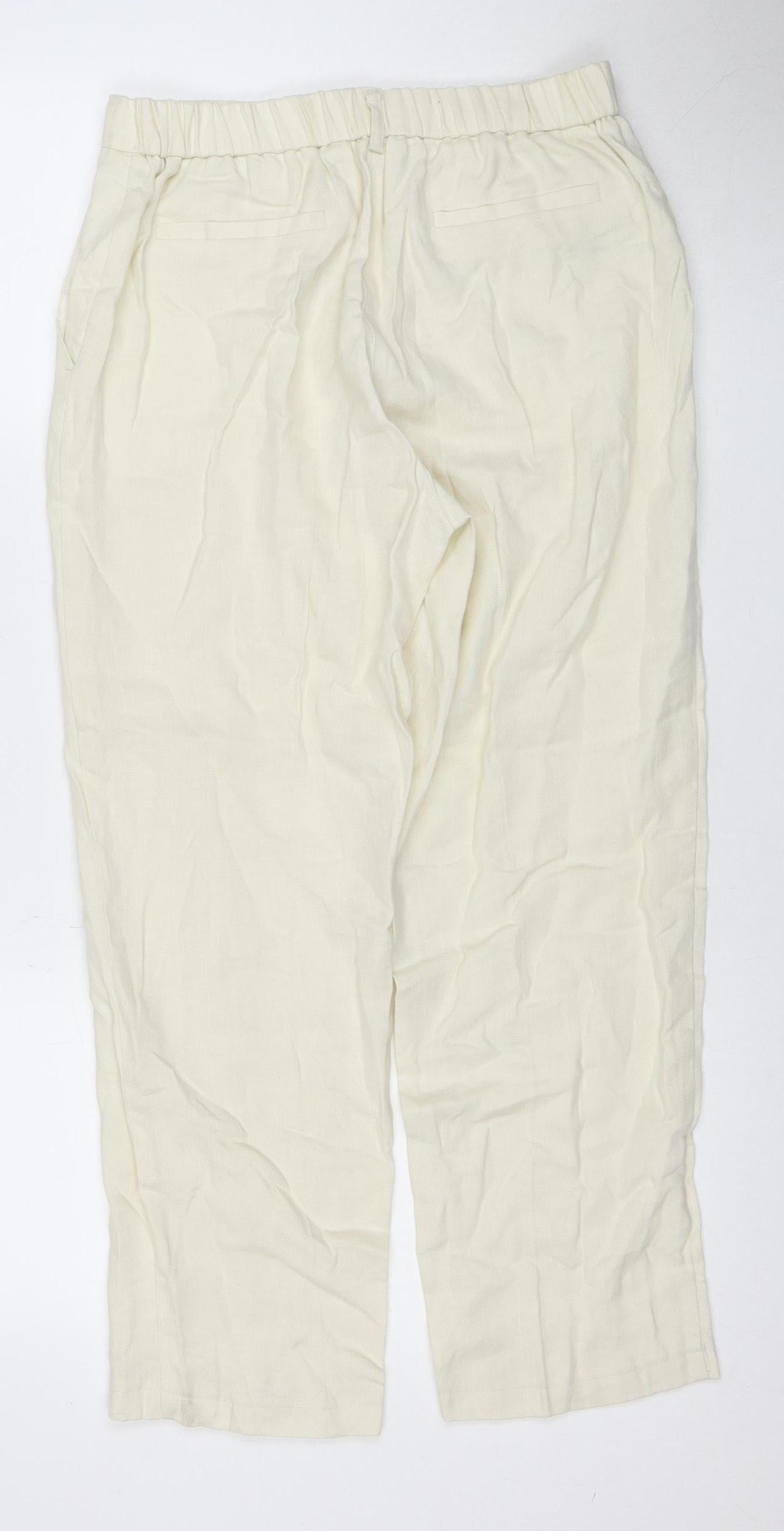 Oltre Women's Ivory Trousers, Elastic Waist