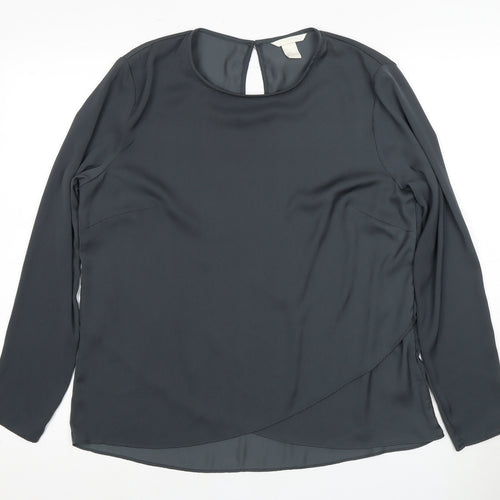 H&M Elegant Women's Black Blouse, Size 14, Long Sleeve