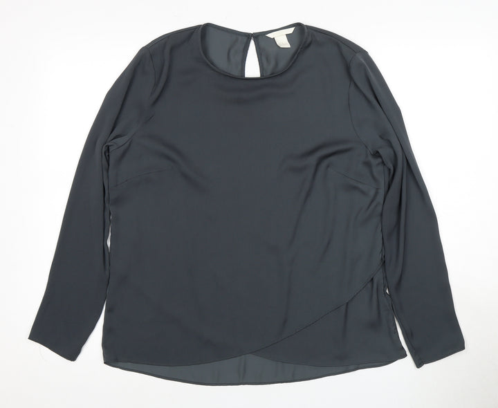 H&M Elegant Women's Black Blouse, Size 14, Long Sleeve