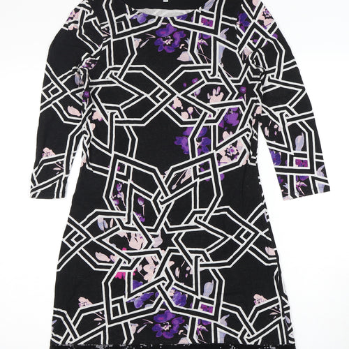 Principles Petite Black Geometric Floral Shift Dress Size 10