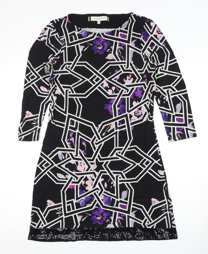 Principles Petite Black Geometric Floral Shift Dress Size 10