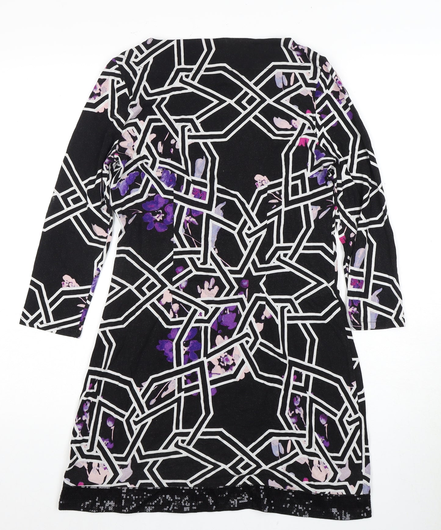 Principles Petite Black Geometric Floral Shift Dress Size 10