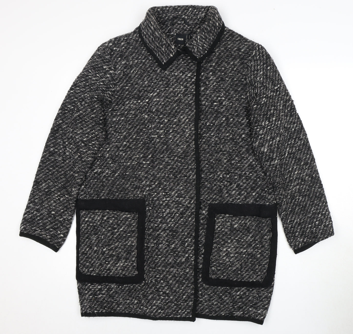 Asos Women's Black Mid-Length Wool Coat Size 14