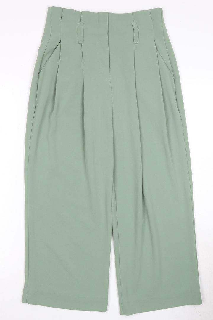 Next Women's Green Cropped Pleated Trousers UK 10