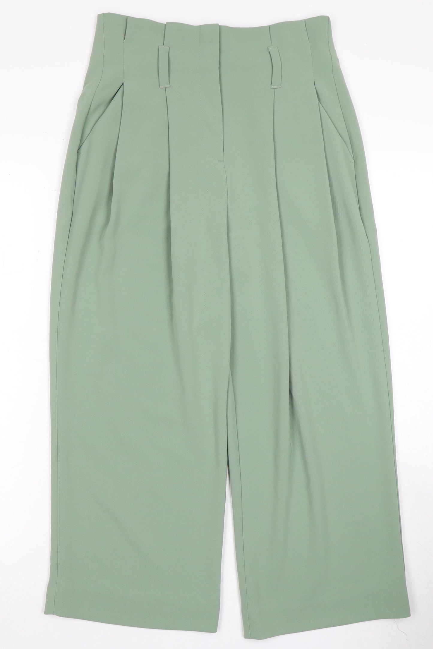 Next Women's Green Cropped Pleated Trousers UK 10