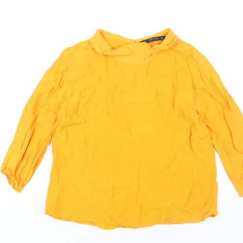 Zara Basic Women's Yellow 3/4 Sleeve Cowl Neck Blouse