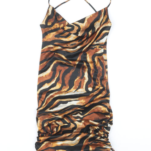 ASOS DESIGN Brown Slip Dress UK 8 - Animal Print