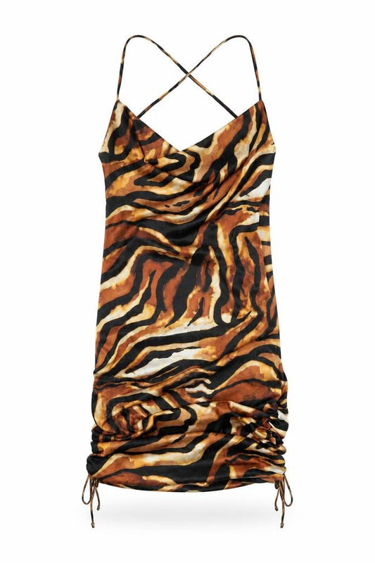 Front view of ASOS DESIGN Brown Slip Dress UK 8 - Animal Print