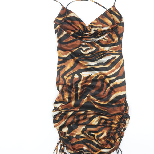 ASOS DESIGN Brown Slip Dress UK 8 - Animal Print