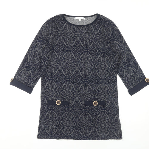 Lakeland Women's Blue Geometric Shift Dress, S, 3/4 Sleeve