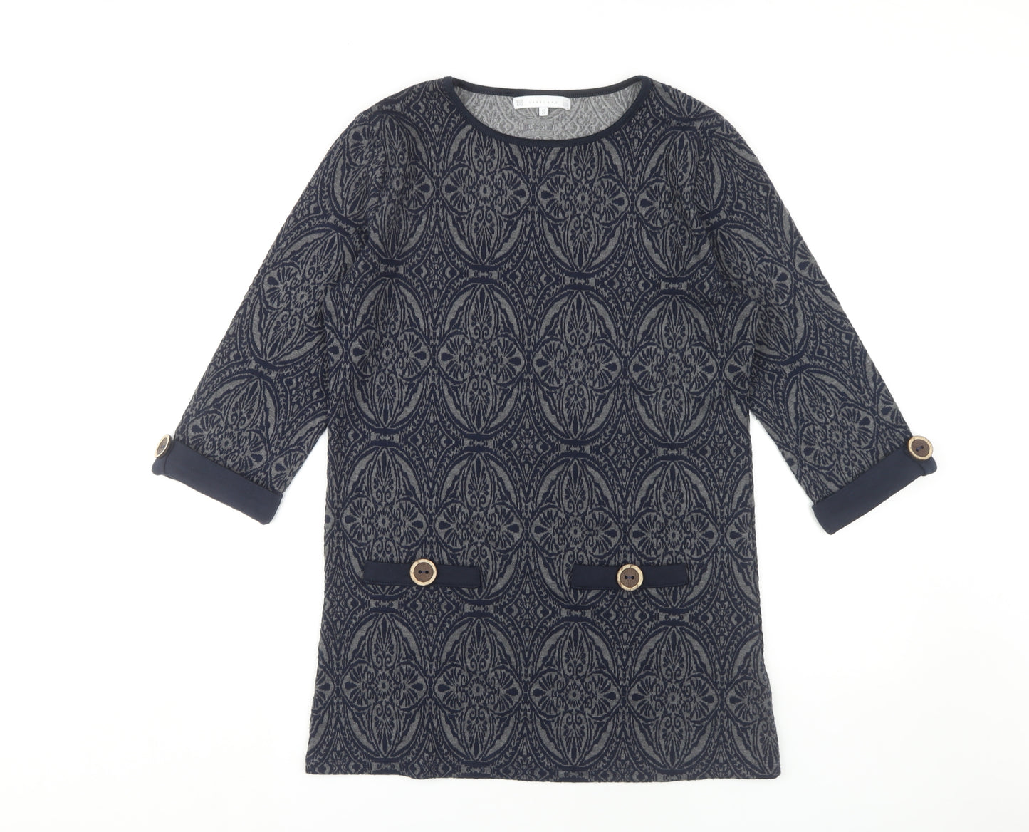 Lakeland Women's Blue Geometric Shift Dress, S, 3/4 Sleeve