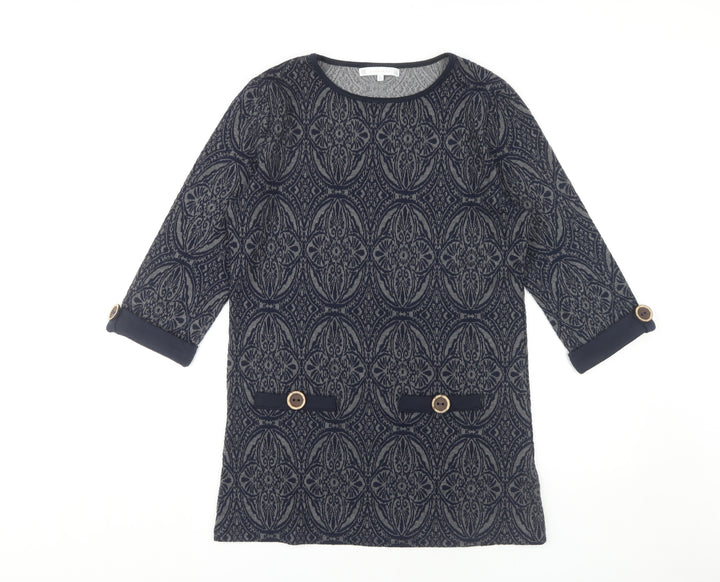 Lakeland Women's Blue Geometric Shift Dress, S, 3/4 Sleeve