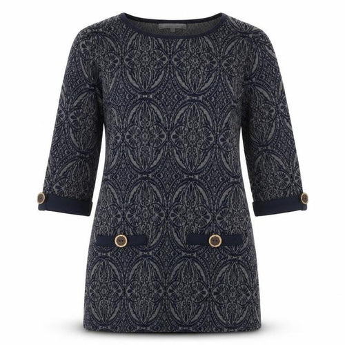 Lakeland Women's Blue Geometric Shift Dress, S, 3/4 Sleeve