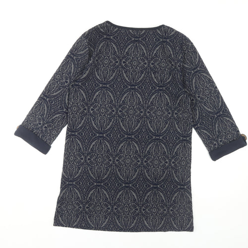 Lakeland Women's Blue Geometric Shift Dress, S, 3/4 Sleeve