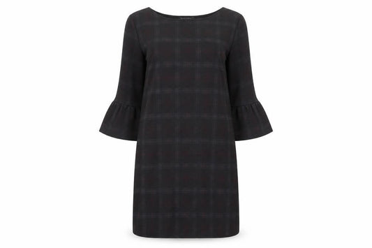 Front view of Dorothy Perkins Women's Black Check Shift Dress, size 16