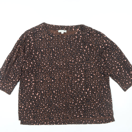Monsoon Women's Brown Animal Print Top, Size L, 3/4 Sleeve