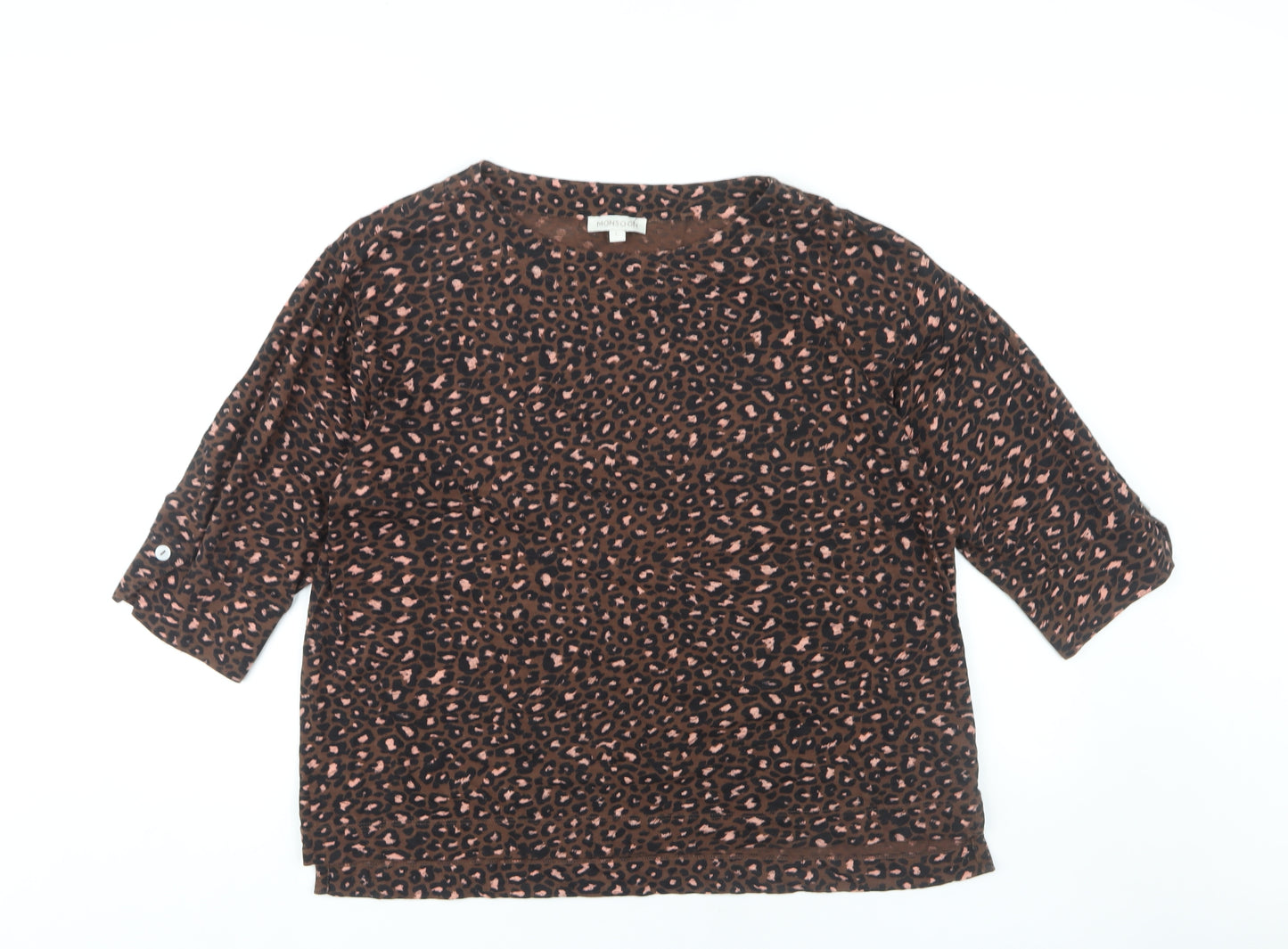 Monsoon Women's Brown Animal Print Top, Size L, 3/4 Sleeve