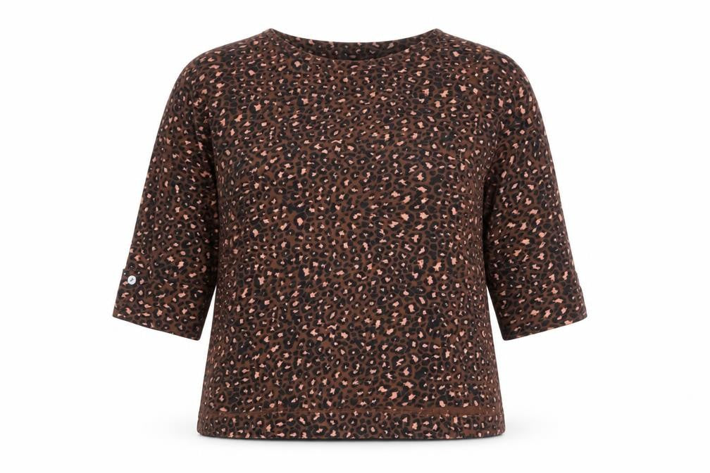 Monsoon Women's Brown Animal Print Top, Size L, 3/4 Sleeve